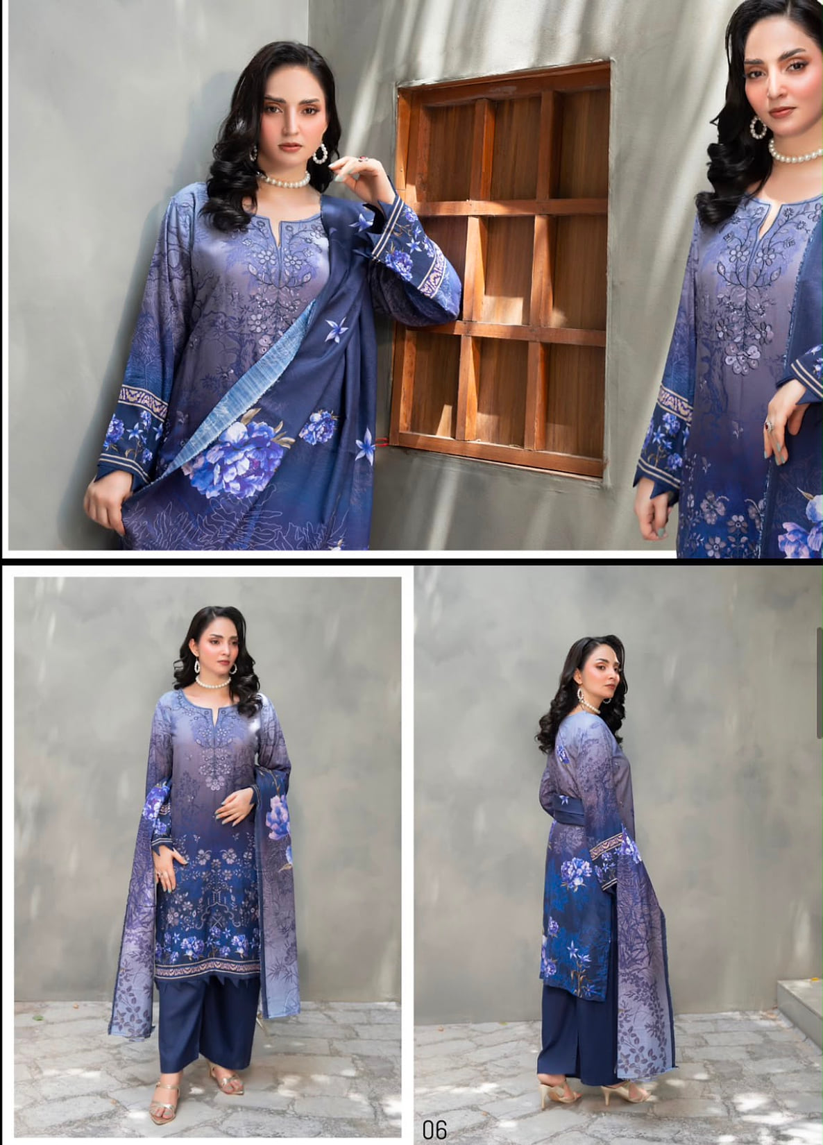 Premium Slub Linen Embroidered 3 Piece Suit with Chikankari Neckline & Daman - 001 - View 1
