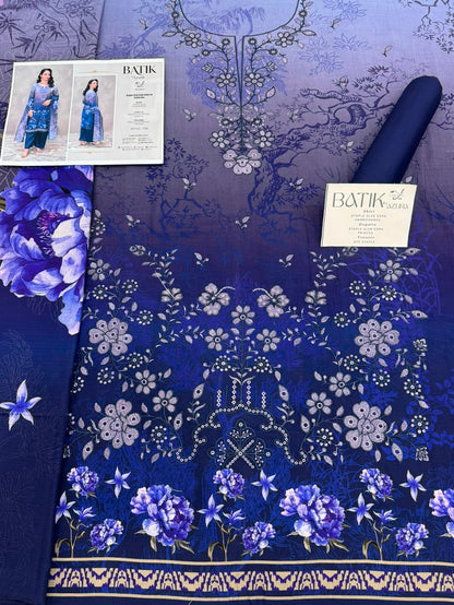 Premium Slub Linen Embroidered 3 Piece Suit with Chikankari Neckline & Daman - 001 - View 2