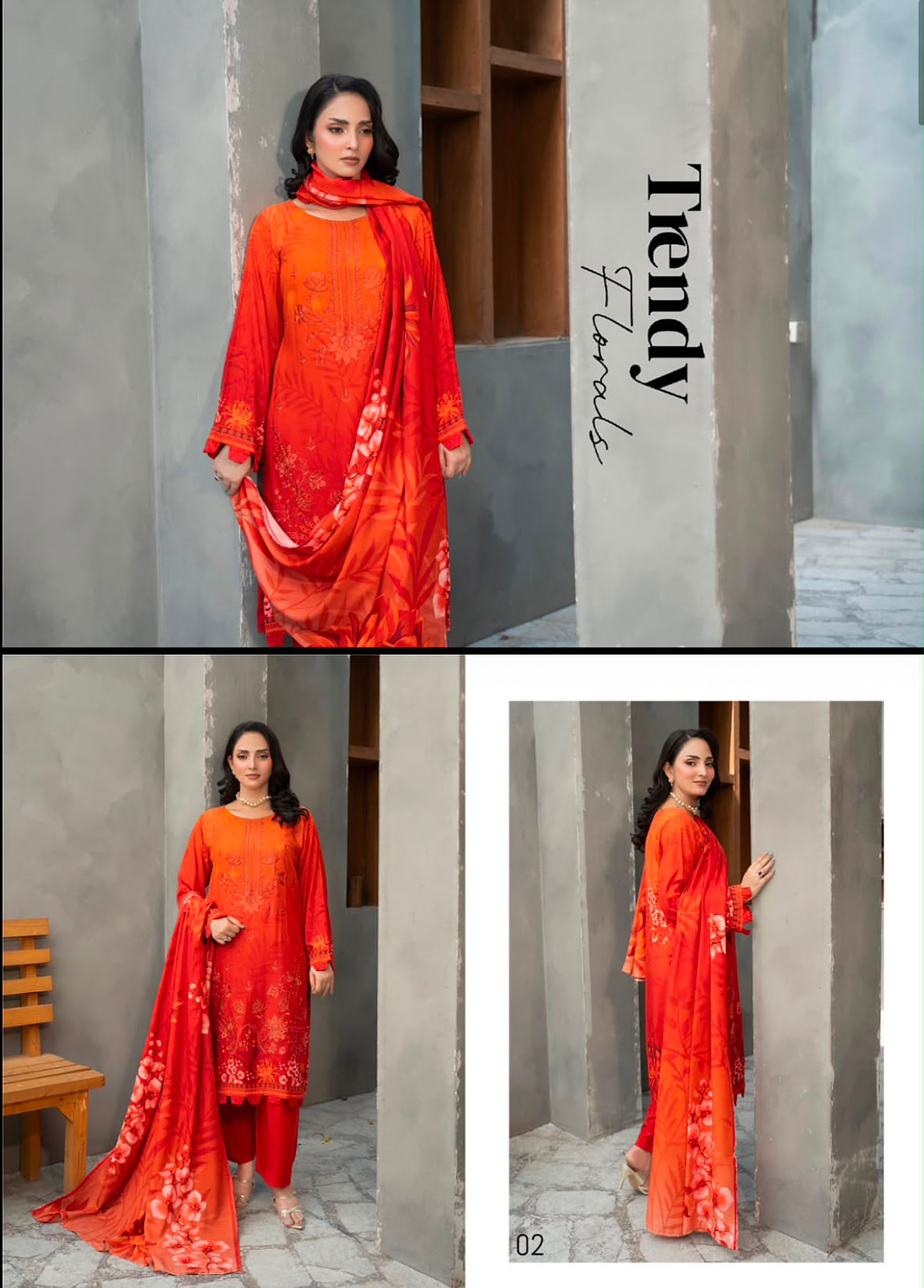 Premium Slub Linen Embroidered 3 Piece Suit with Chikankari Neckline & Daman - 002 - View 1
