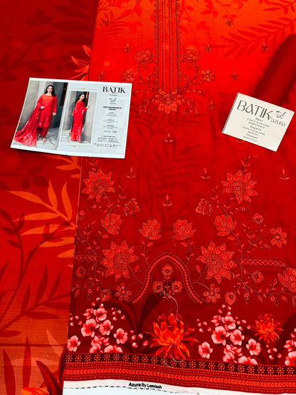 Premium Slub Linen Embroidered 3 Piece Suit with Chikankari Neckline & Daman - 002 - View 2