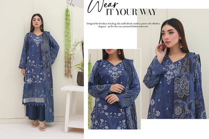 Premium Slub Linen Embroidered 3 Piece Suit with Chikankari Neckline & Daman - 004 - View 3