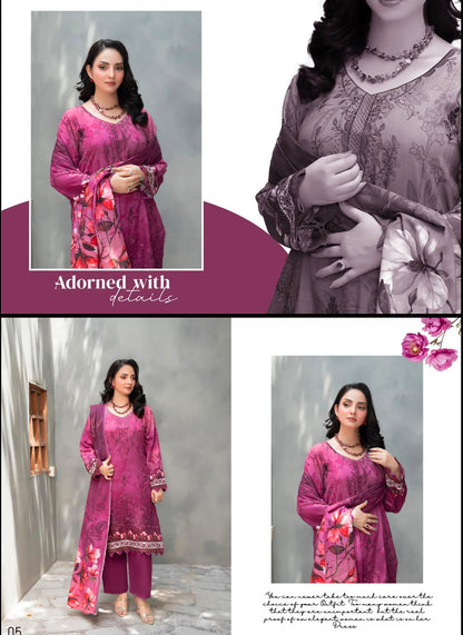 Premium Slub Linen Embroidered 3 Piece Suit with Chikankari Neckline & Daman - 005 - View 1
