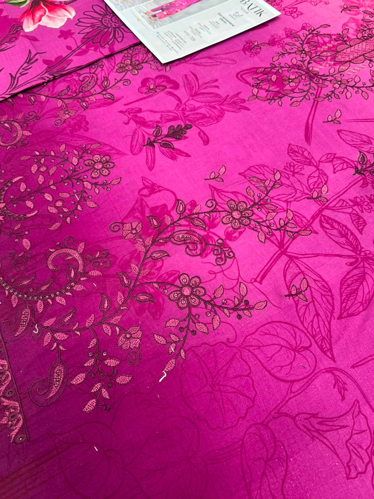 Premium Slub Linen Embroidered 3 Piece Suit with Chikankari Neckline & Daman - 005 - View 3