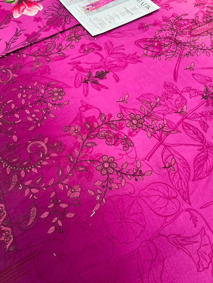 Premium Slub Linen Embroidered 3 Piece Suit with Chikankari Neckline & Daman - 005 - View 3
