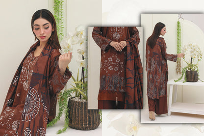 Premium Slub Linen Embroidered 3 Piece Suit with Chikankari Neckline & Daman - 006 - View 4