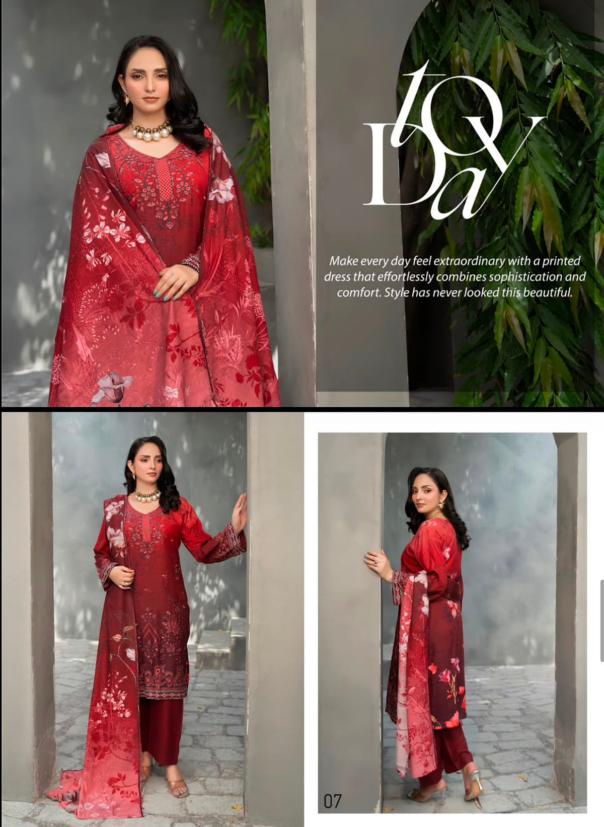 Premium Slub Linen Embroidered 3 Piece Suit with Chikankari Neckline & Daman - 007 - View 1