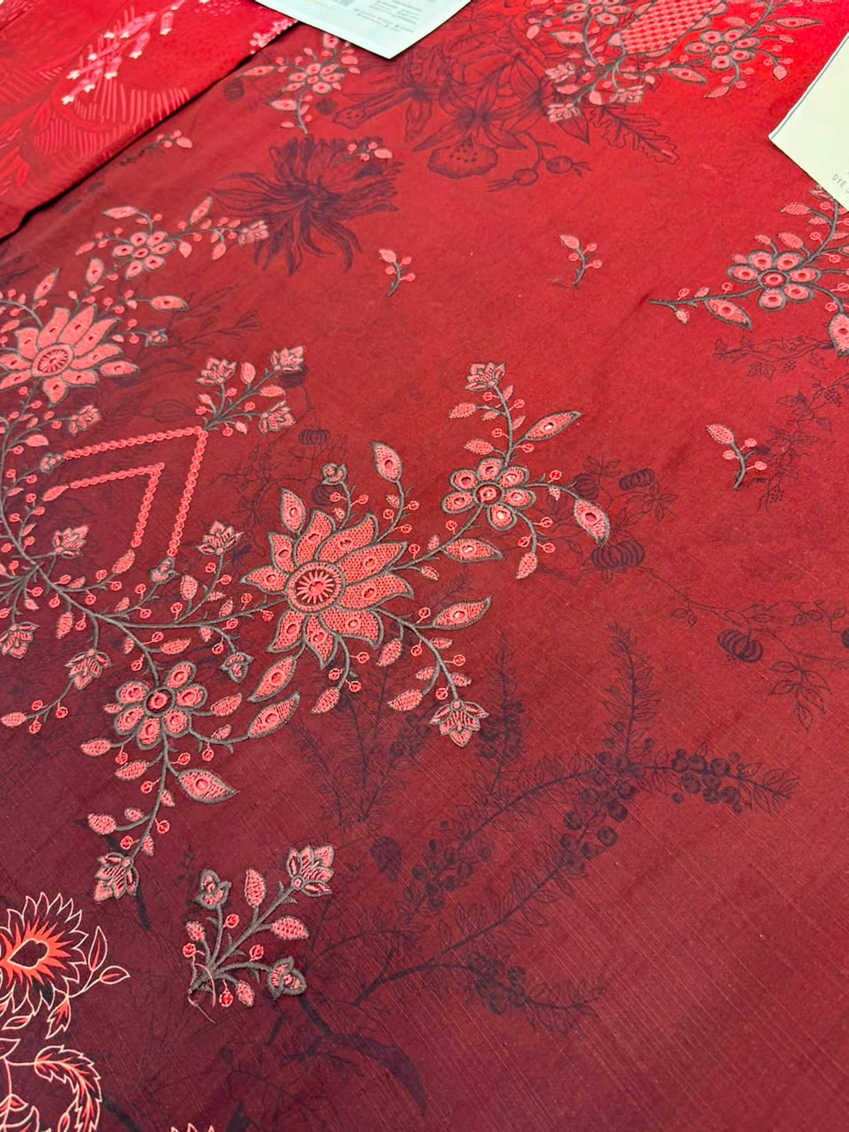Premium Slub Linen Embroidered 3 Piece Suit with Chikankari Neckline & Daman - 007 - View 3