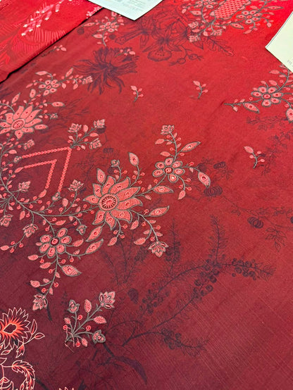Premium Slub Linen Embroidered 3 Piece Suit with Chikankari Neckline & Daman - 007 - View 3