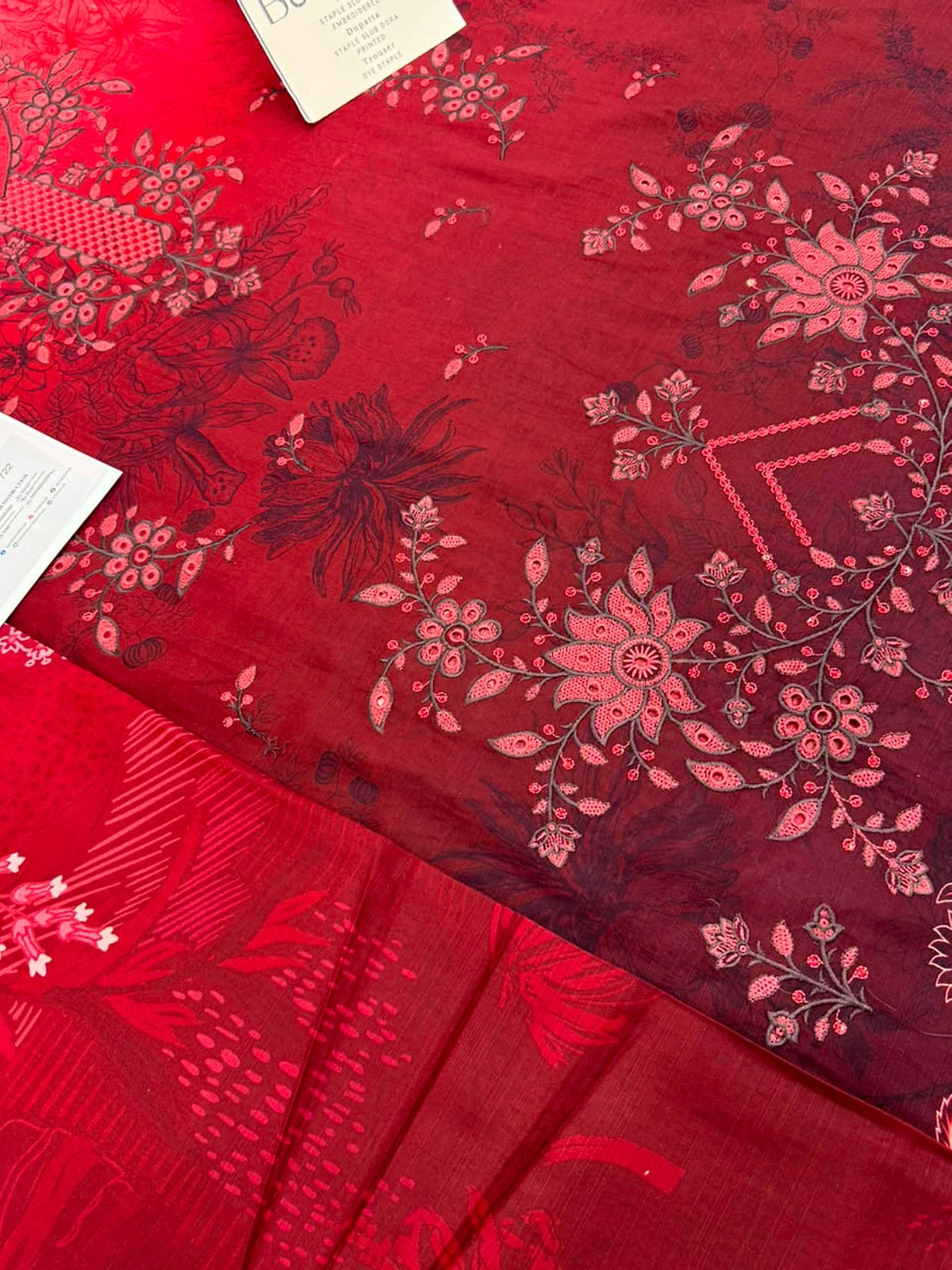 Premium Slub Linen Embroidered 3 Piece Suit with Chikankari Neckline & Daman - 007 - View 4
