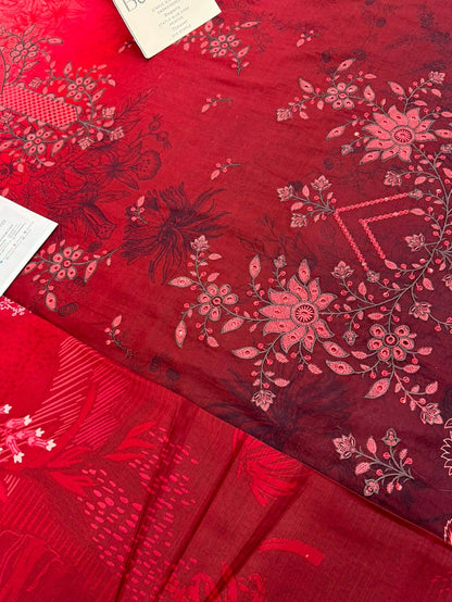 Premium Slub Linen Embroidered 3 Piece Suit with Chikankari Neckline & Daman - 007 - View 4