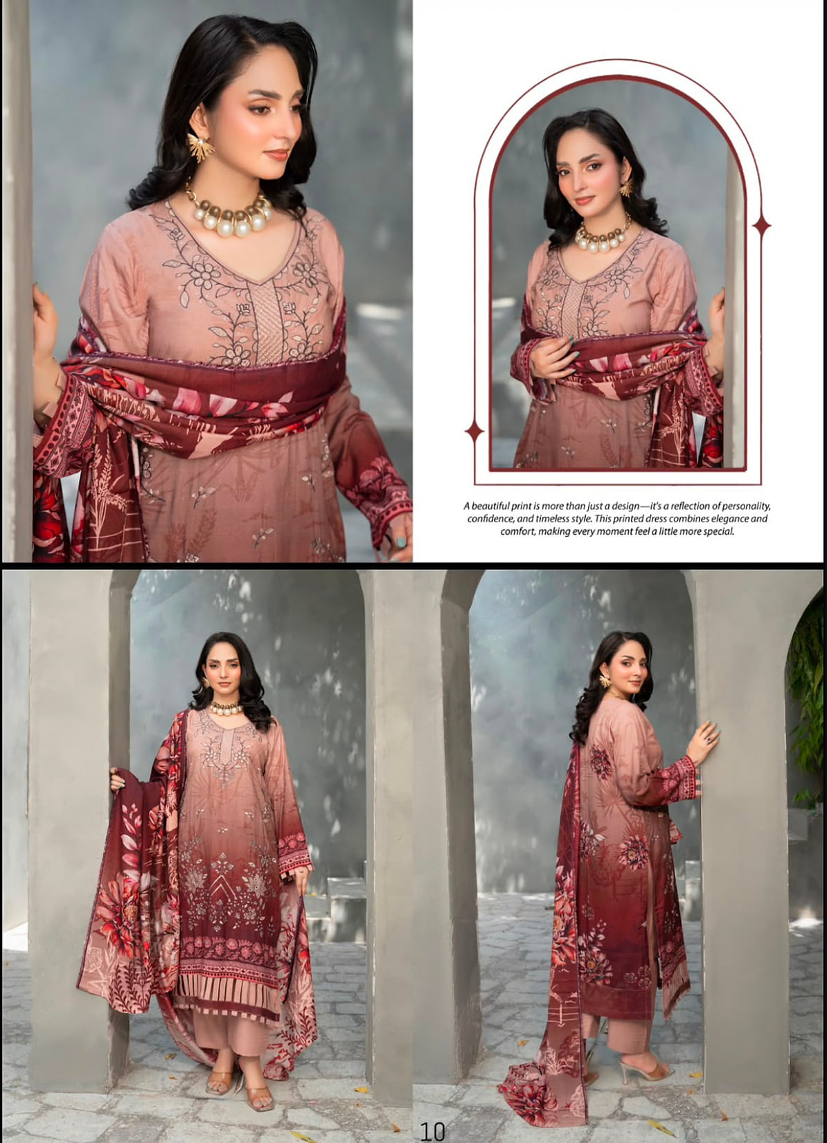 Premium Slub Linen Embroidered 3 Piece Suit with Chikankari Neckline & Daman - 010 - View 1