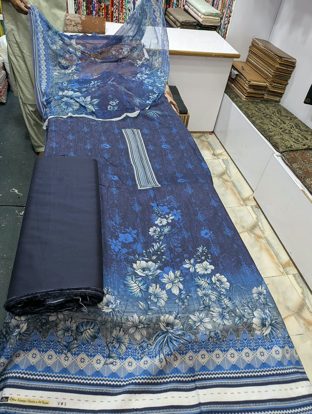 Premium Viscose 3 Piece Suit with Pure Bamber Chiffon Dupatta – Shirt & Trouser - 001 - View 1