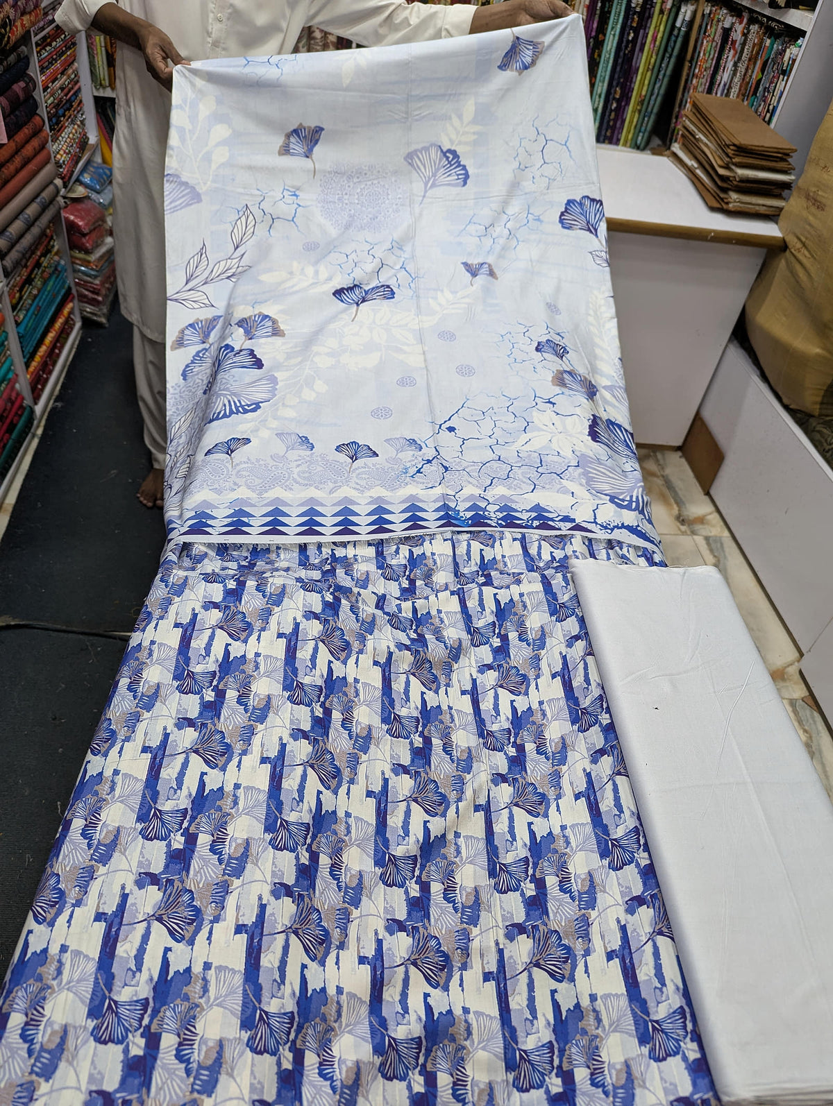 Printed Linen 3 Piece Suit | Elegant Winter Collection - 002 - View 1
