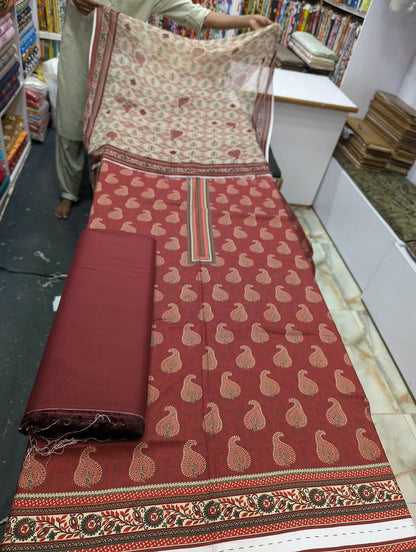 Premium Viscose 3 Piece Suit with Pure Bamber Chiffon Dupatta – Shirt & Trouser - 002 - View 1