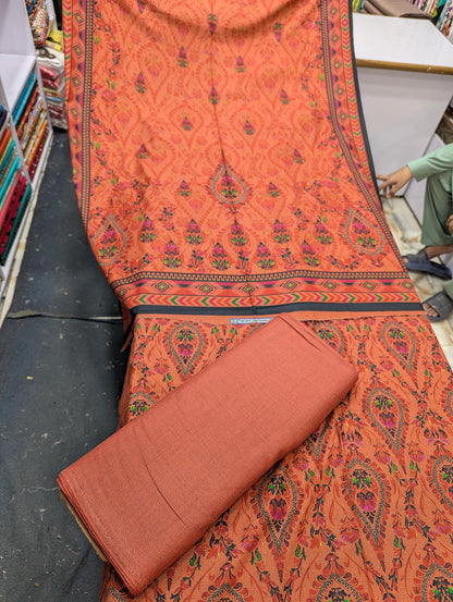 Premium Dhanak Printed 3 Piece Suit for Women | Unstitched Winter Collection - 003 - View 1
