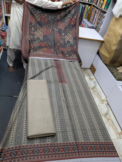 Five Star Premium Dhanak Printed 3 Piece Suit for Women | Winter Unstitched Collection - 004 - View 1