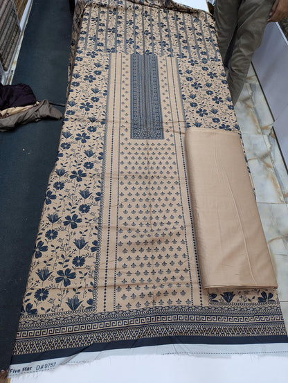 Five Star Printed Linen 2 Piece Suit – Premium Linen Shirt & Shalwar - 006 - View 1