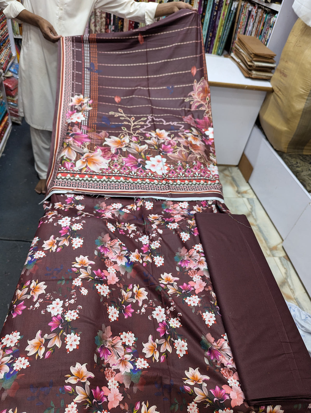 Printed Linen 3 Piece Suit | Elegant Winter Collection - 006 - View 1