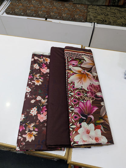 Printed Linen 3 Piece Suit | Elegant Winter Collection - 006 - View 2