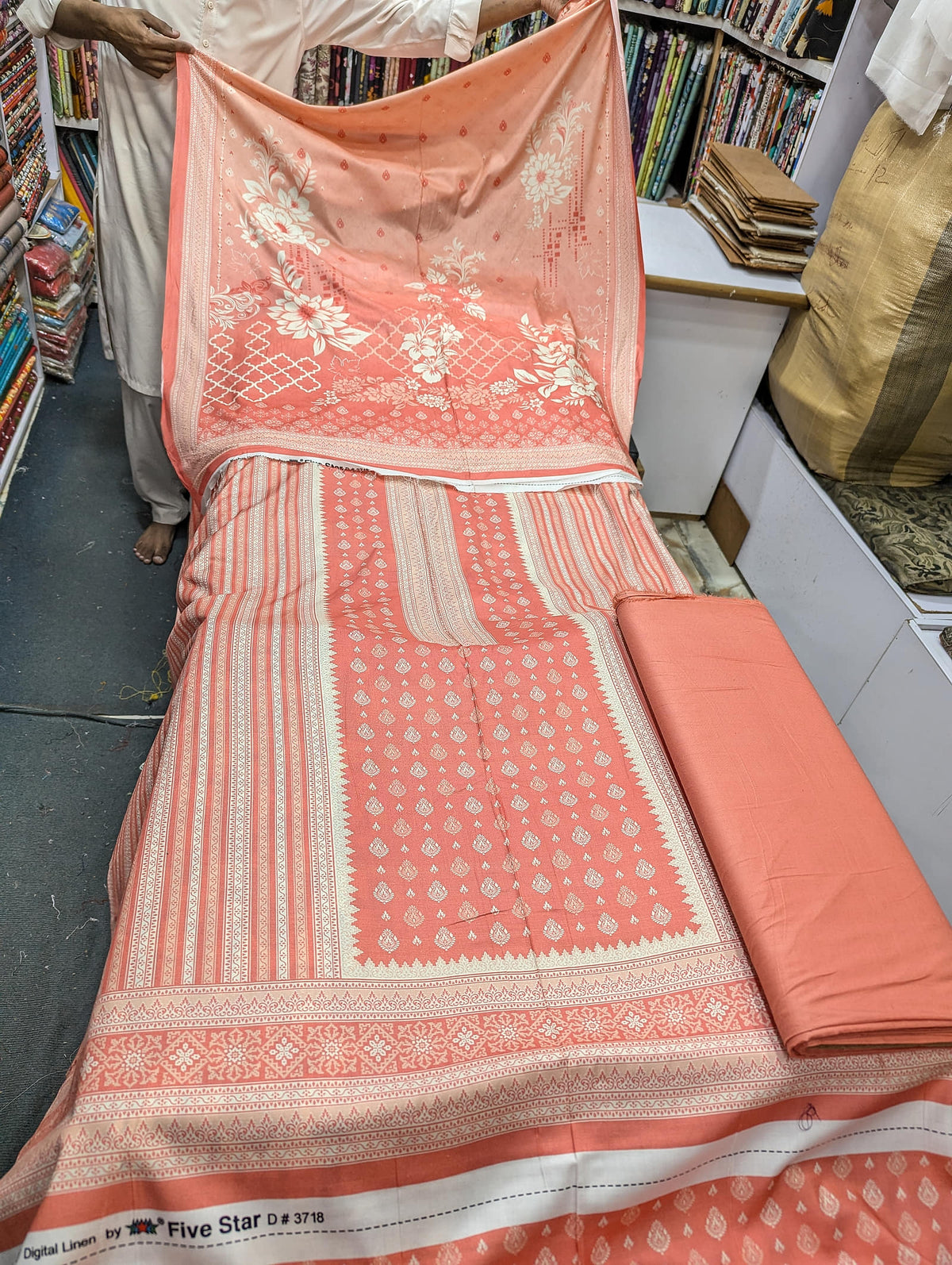 Printed Linen 3 Piece Suit | Elegant Winter Collection - 007 - View 1