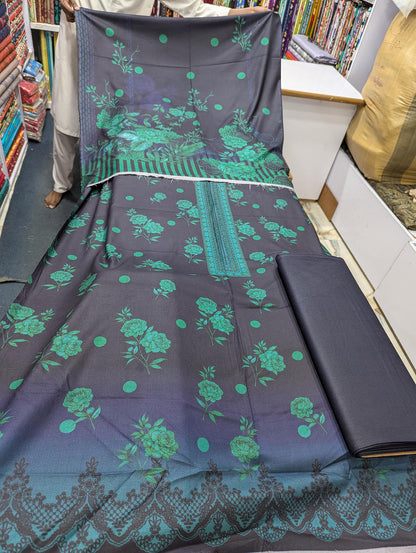 Five Star Premium Dhanak Printed 3 Piece Suit for Women | Winter Unstitched Collection - 008 - View 1