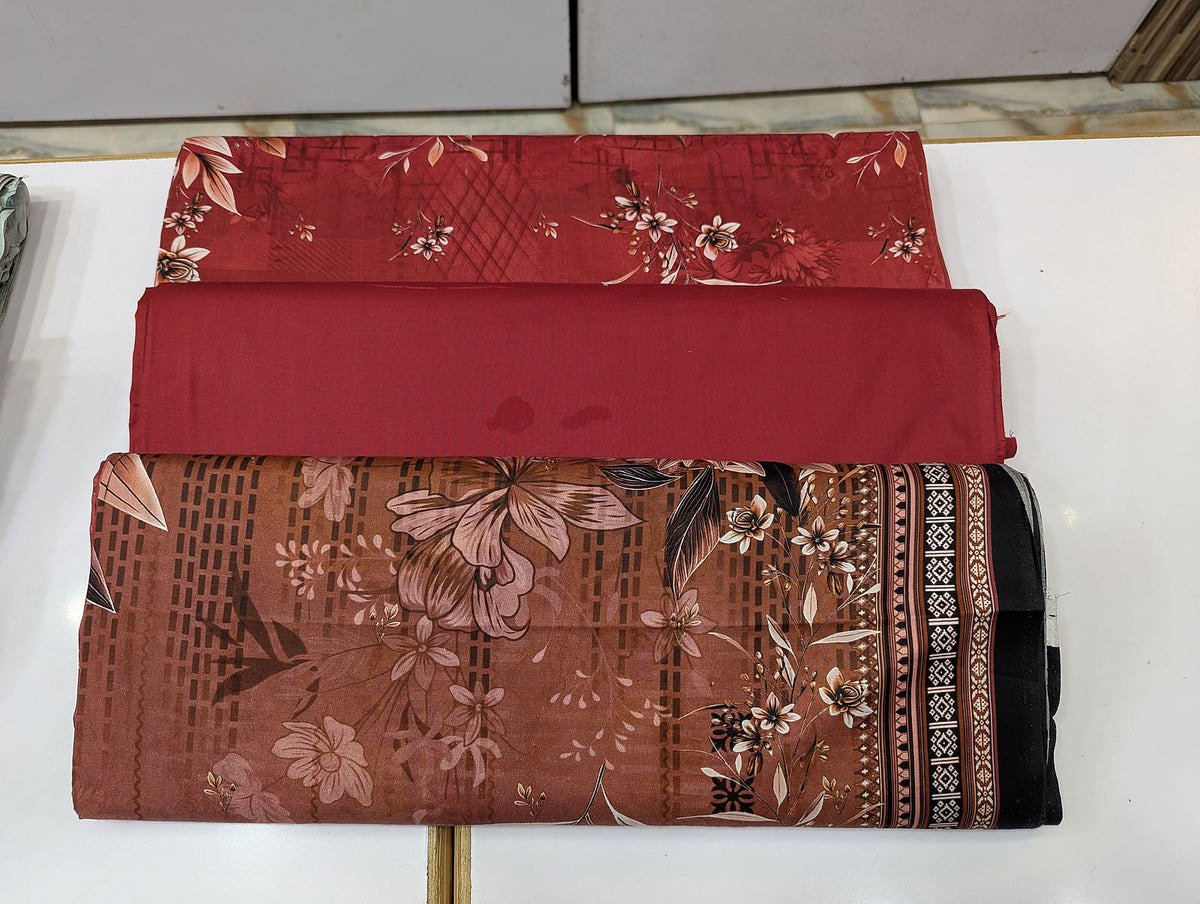 Printed Linen 3 Piece Suit | Elegant Winter Collection - 008 - View 1