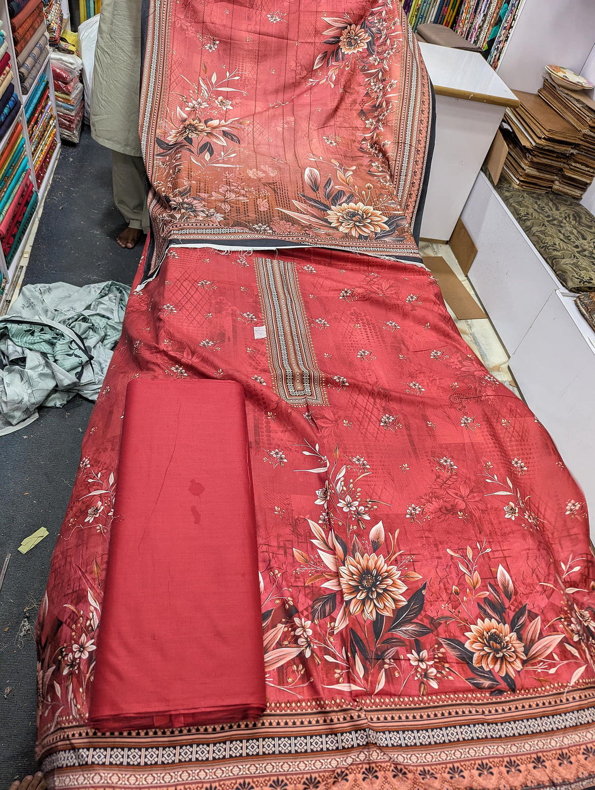 Printed Linen 3 Piece Suit | Elegant Winter Collection - 008 - View 2