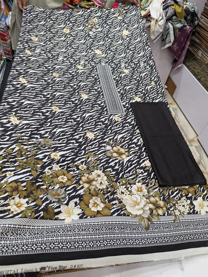 Five Star Printed Linen 2 Piece Suit – Premium Linen Shirt & Shalwar - 010 - View 2