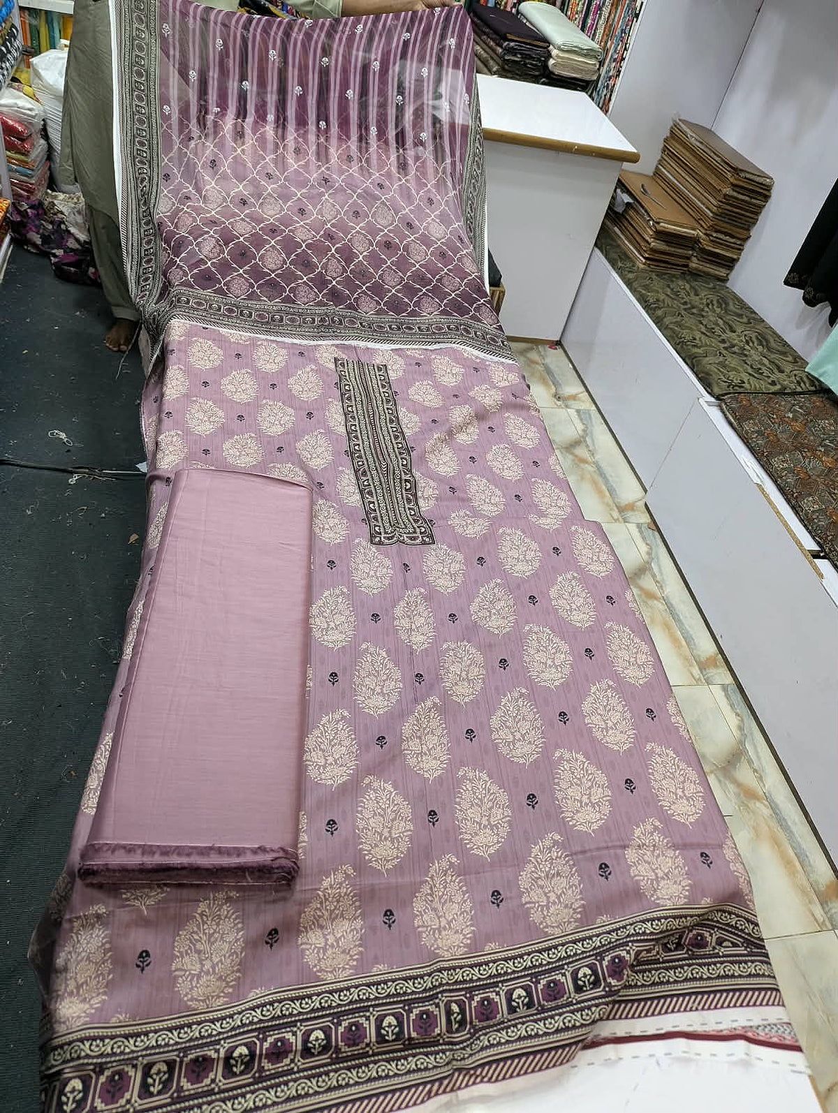 Premium Viscose 3 Piece Suit with Pure Bamber Chiffon Dupatta – Shirt & Trouser - 011 - View 1