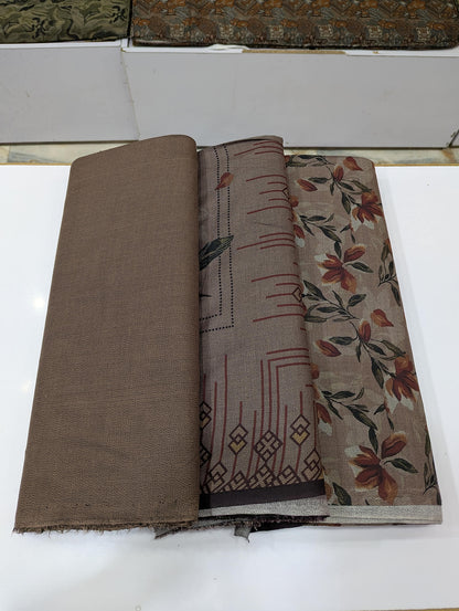 Premium Dhanak Printed 3 Piece Suit for Women | Unstitched Winter Collection - 012 - View 1
