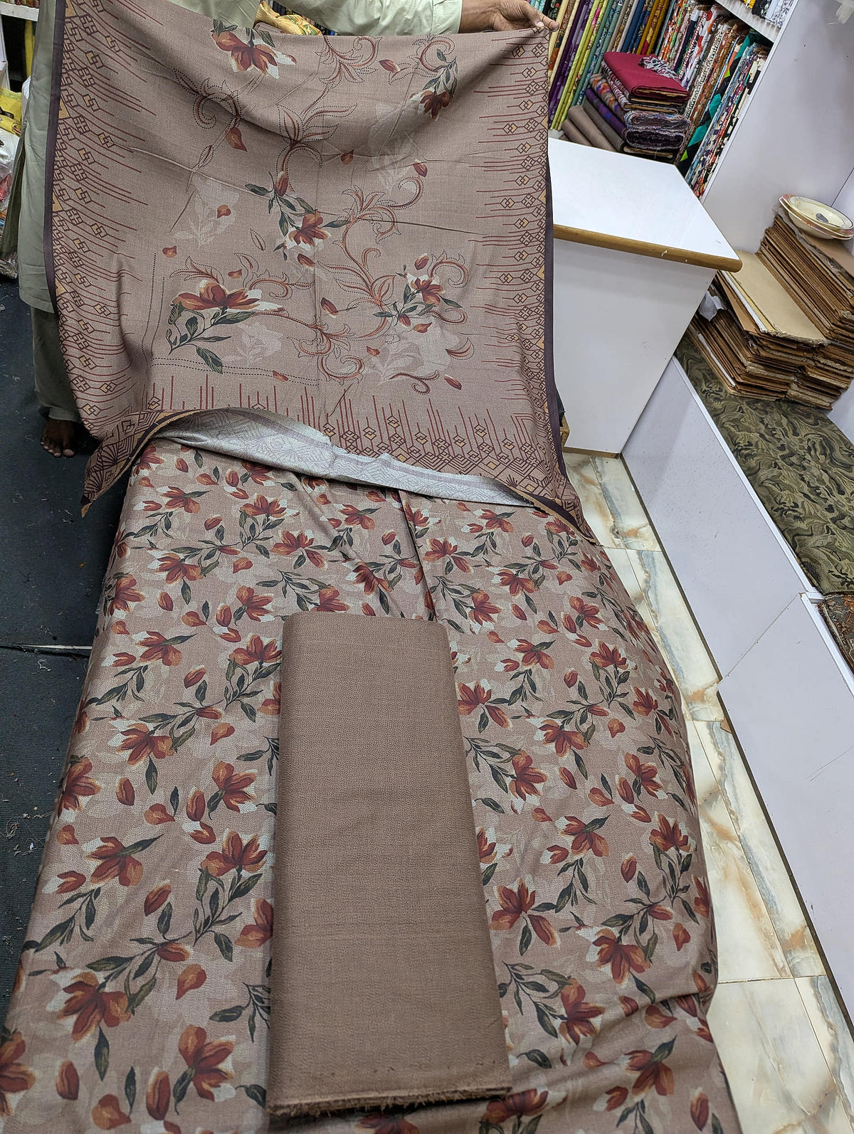 Premium Dhanak Printed 3 Piece Suit for Women | Unstitched Winter Collection - 012 - View 2