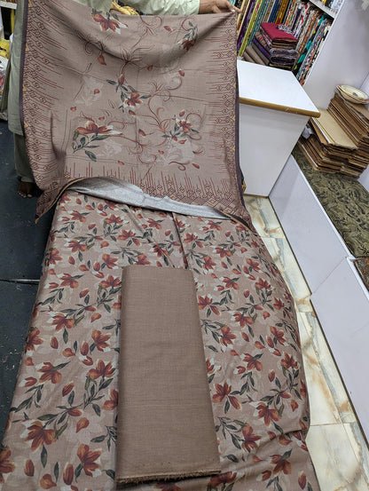 Premium Dhanak Printed 3 Piece Suit for Women | Unstitched Winter Collection - 012 - View 2