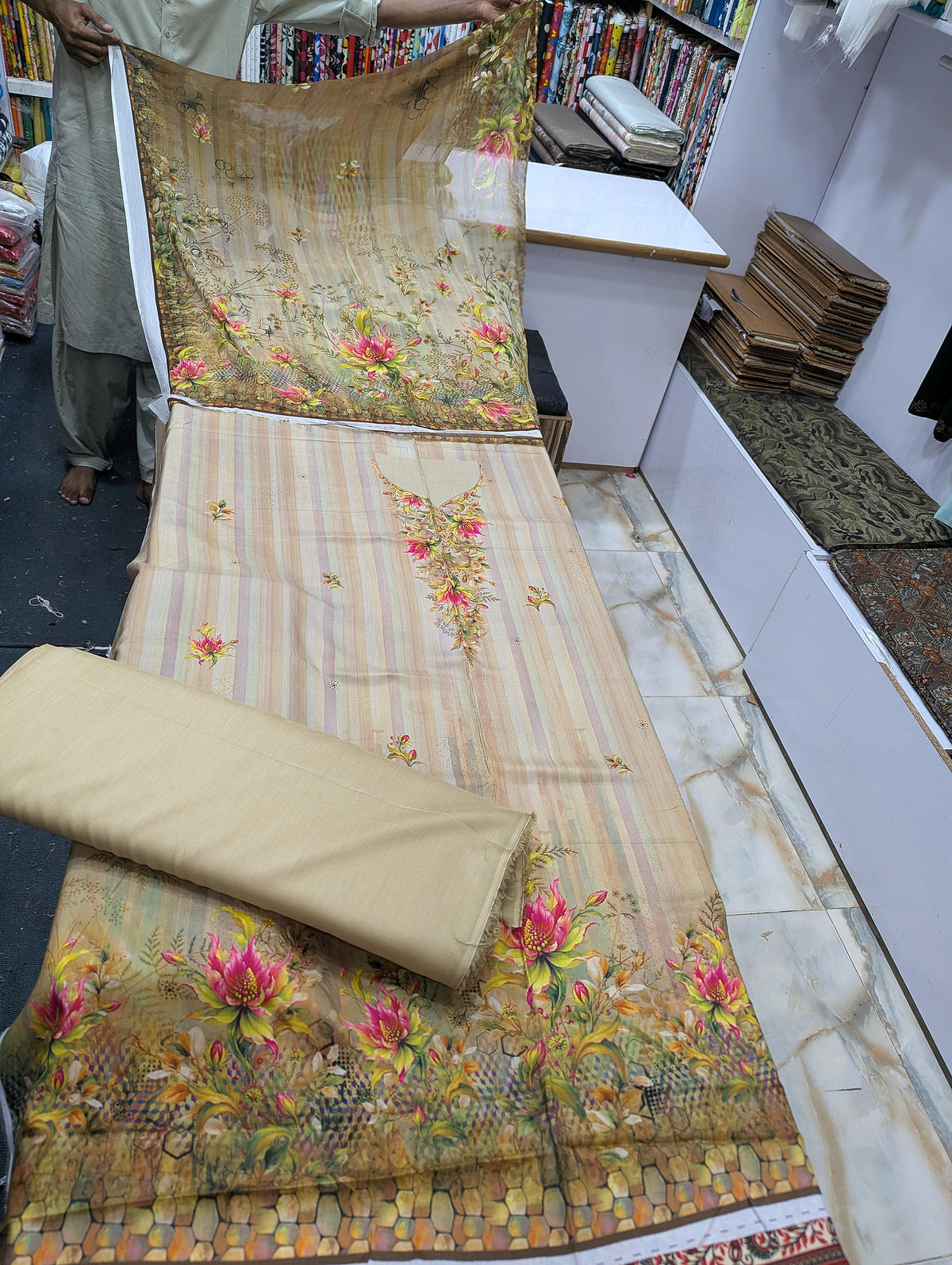 Premium Viscose 3 Piece Suit with Pure Bamber Chiffon Dupatta – Shirt & Trouser - 012 - View 2