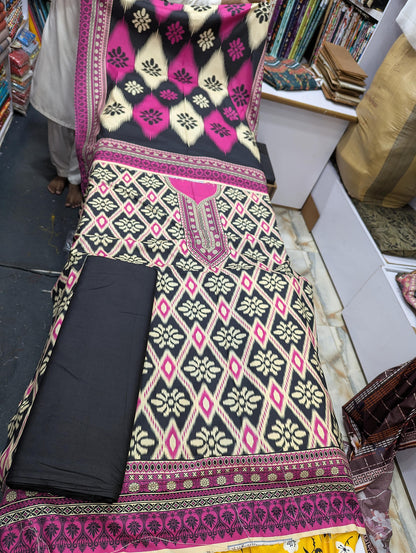 Printed Linen 3 Piece Suit | Elegant Winter Collection - 013 - View 1