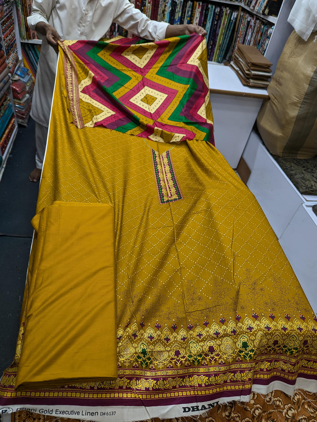 Printed Linen 3 Piece Suit | Elegant Winter Collection - 014 - View 2