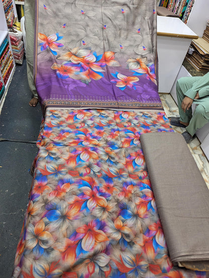Premium Dhanak Printed 3 Piece Suit for Women | Unstitched Winter Collection - 019 - View 1