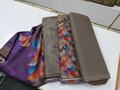 Premium Dhanak Printed 3 Piece Suit for Women | Unstitched Winter Collection - 019 - View 2