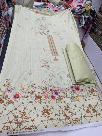 Five Star Printed Linen 2 Piece Suit – Premium Linen Shirt & Shalwar - 025 - View 2
