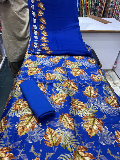 Pure Pashmina Shawl Marina Printed 3 Piece Suit | Premium Winter Collection - 001 - View 1