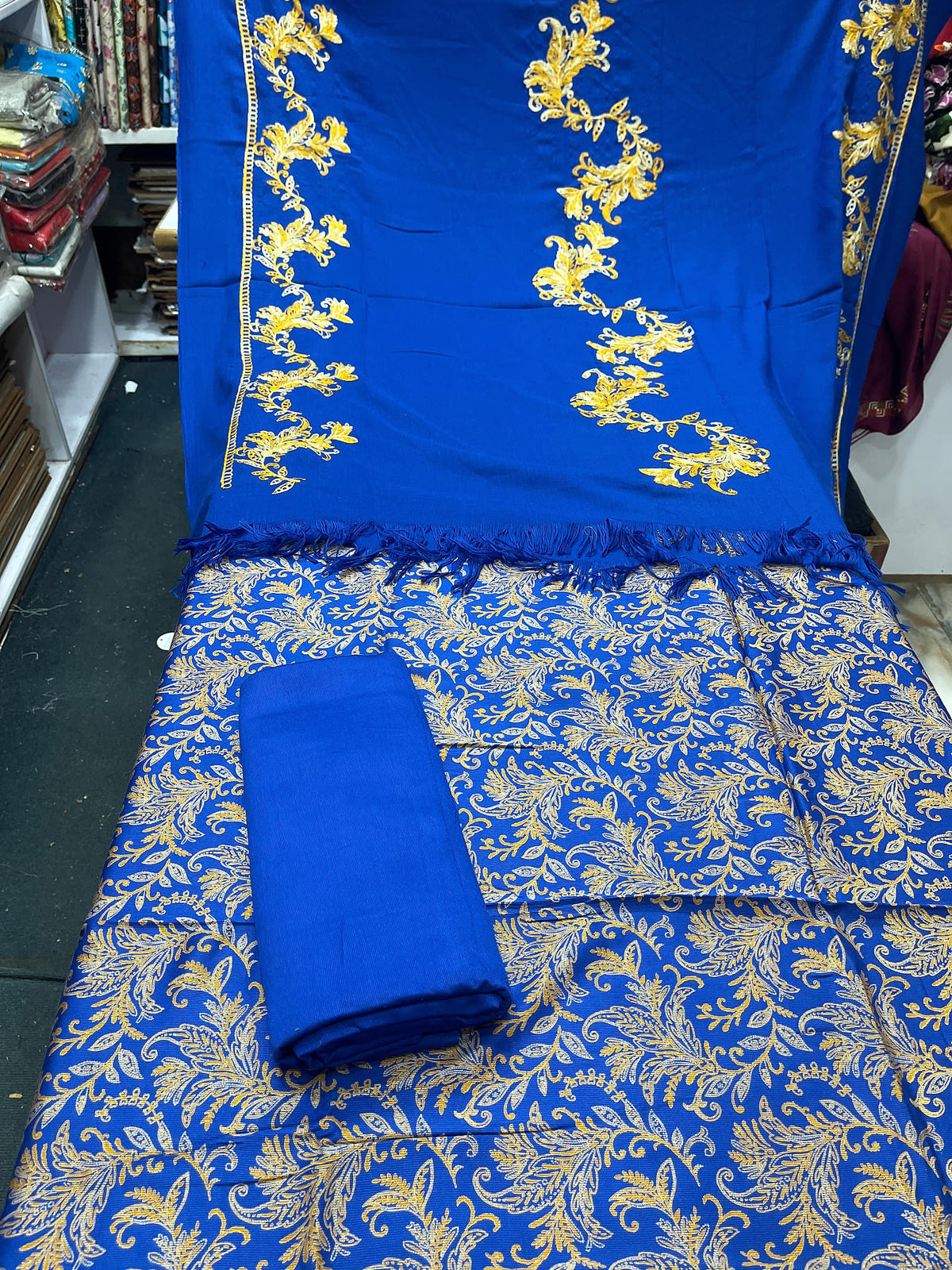 Pure Pashmina Shawl Marina Printed 3 Piece Suit | Premium Winter Collection - 003 - View 1