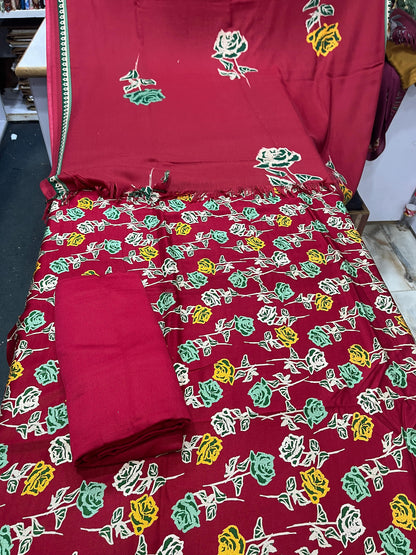 Pure Pashmina Shawl Marina Printed 3 Piece Suit | Premium Winter Collection - 004 - View 1