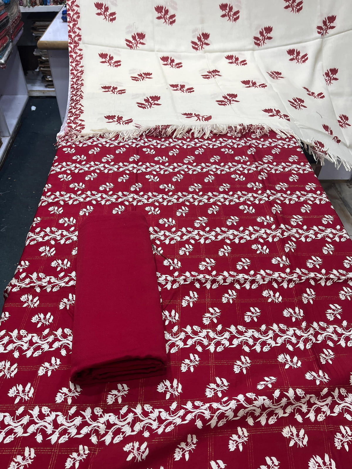 Pure Pashmina Shawl Marina Printed 3 Piece Suit | Premium Winter Collection - 005 - View 1