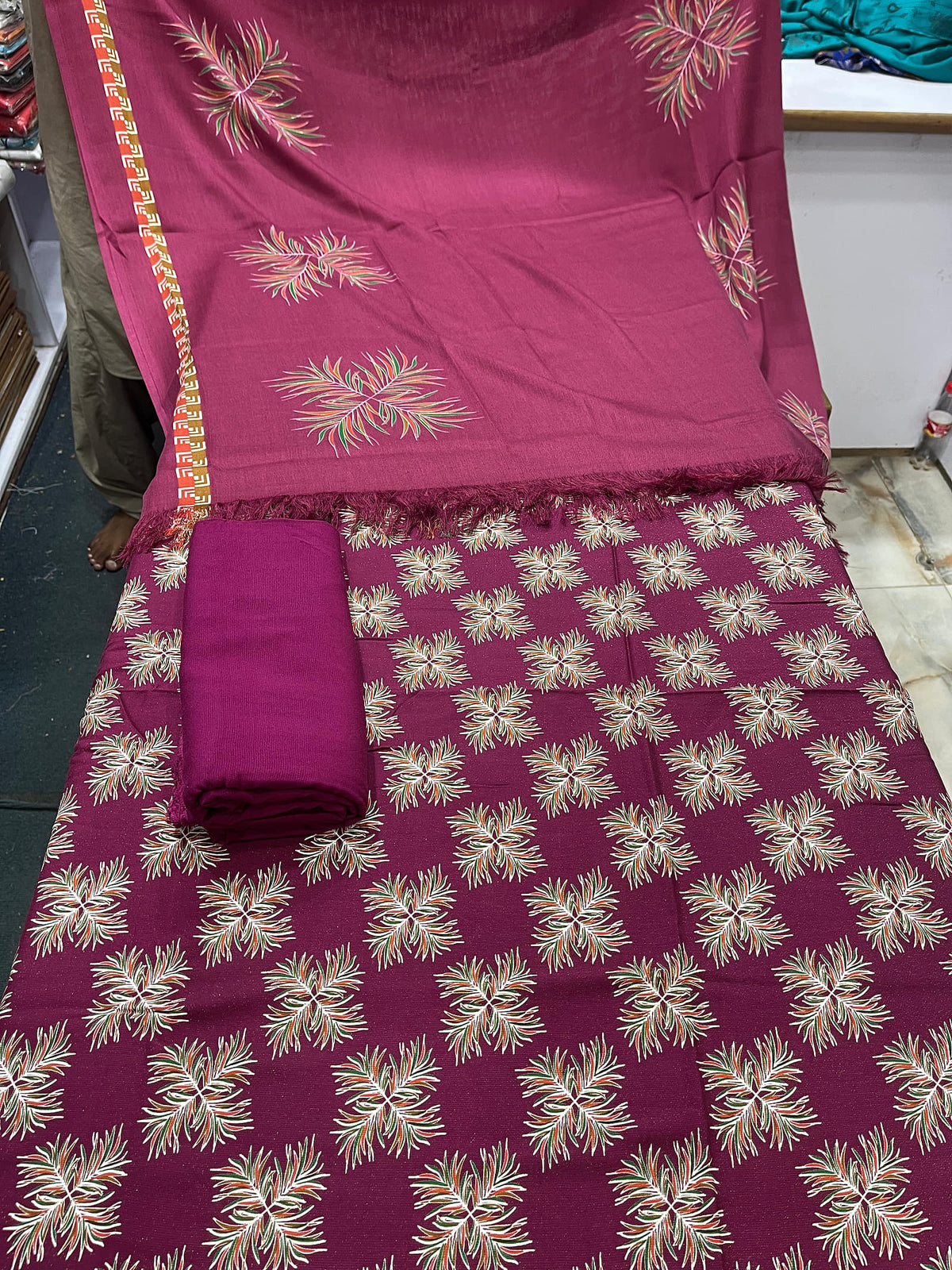 Pure Pashmina Shawl Marina Printed 3 Piece Suit | Premium Winter Collection - 006 - View 1