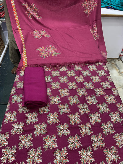 Pure Pashmina Shawl Marina Printed 3 Piece Suit | Premium Winter Collection - 006 - View 1