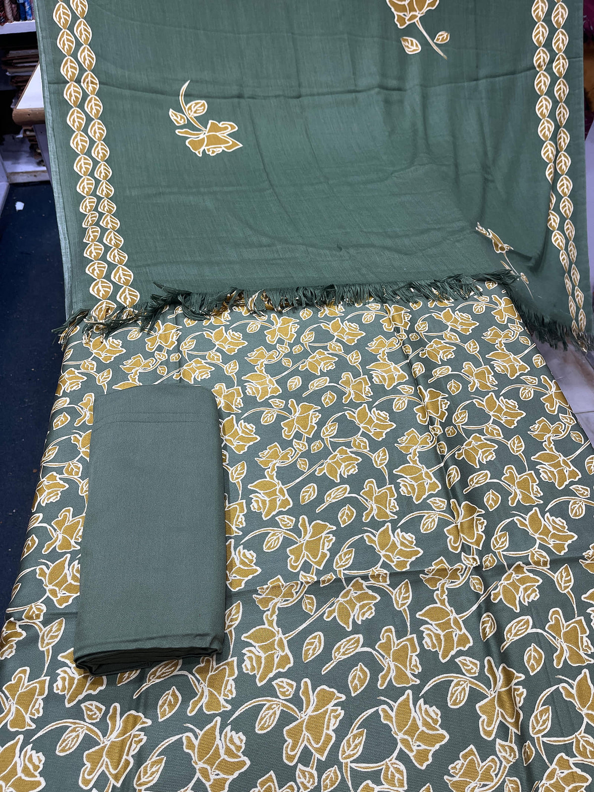 Pure Pashmina Shawl Marina Printed 3 Piece Suit | Premium Winter Collection - 008 - View 1