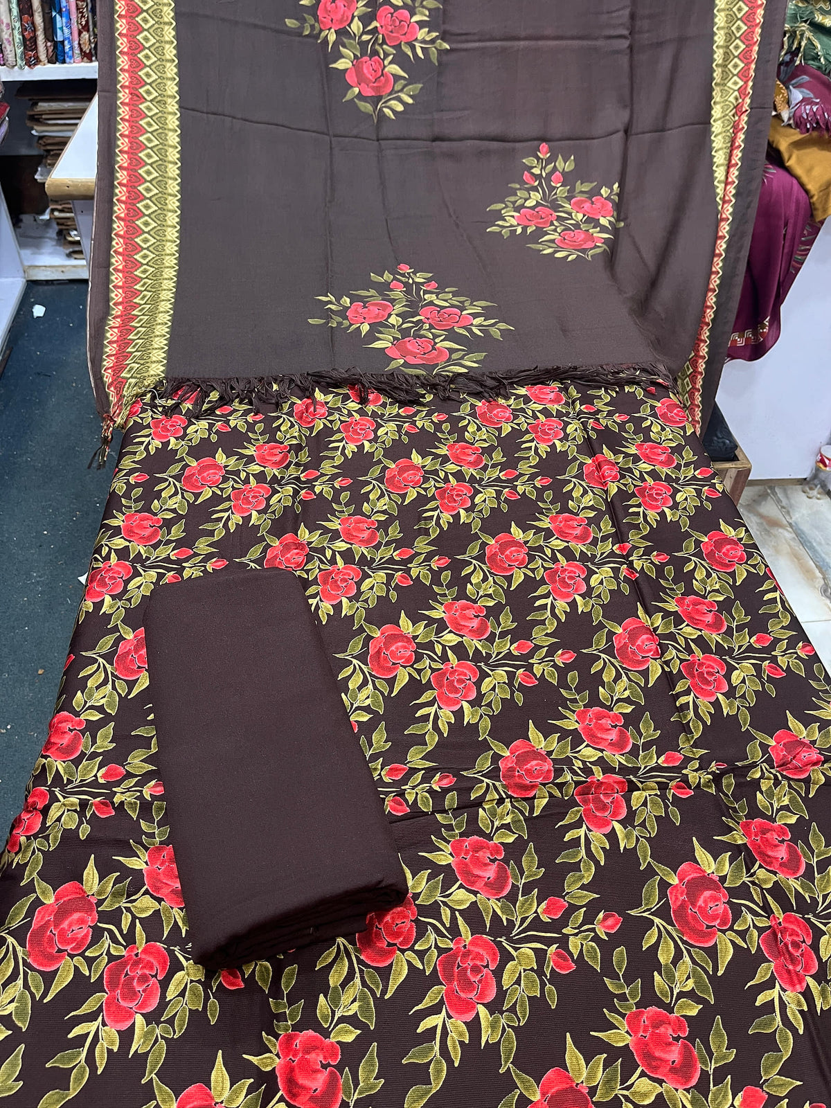 Pure Pashmina Shawl Marina Printed 3 Piece Suit | Premium Winter Collection - 009 - View 1