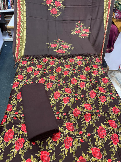 Pure Pashmina Shawl Marina Printed 3 Piece Suit | Premium Winter Collection - 009 - View 1