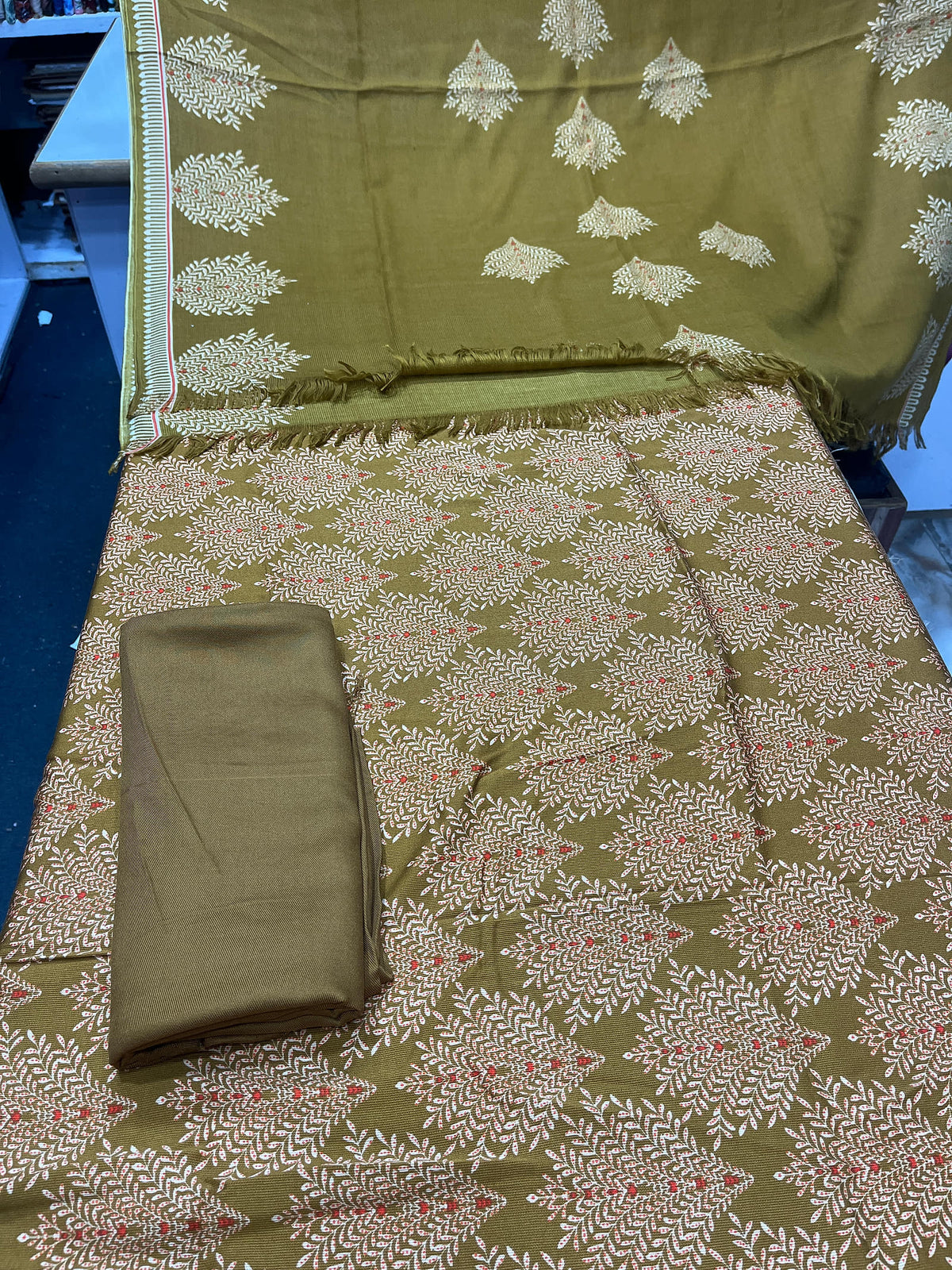 Pure Pashmina Shawl Marina Printed 3 Piece Suit | Premium Winter Collection - 012 - View 1