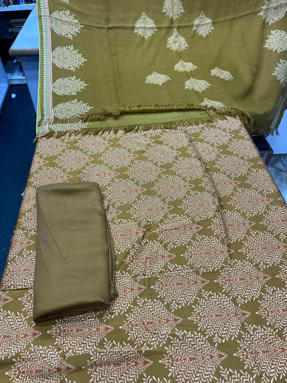 Pure Pashmina Shawl Marina Printed 3 Piece Suit | Premium Winter Collection - 012 - View 1