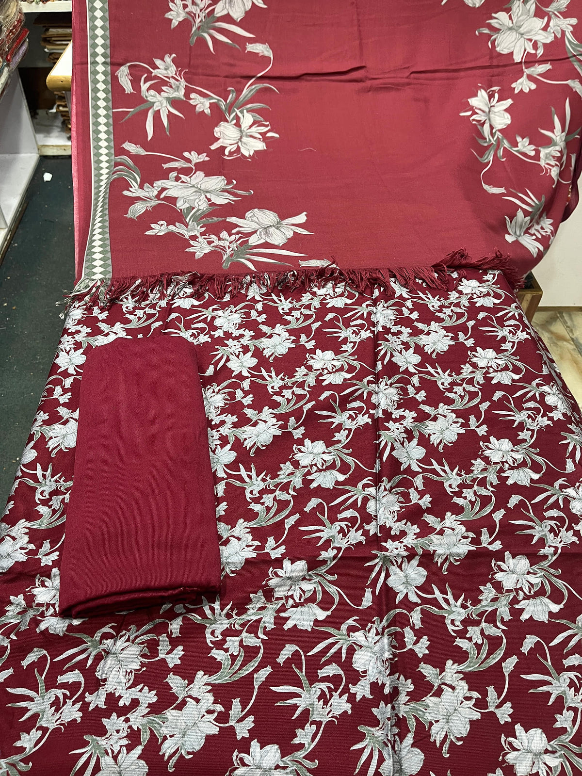 Pure Pashmina Shawl Marina Printed 3 Piece Suit | Premium Winter Collection - 014 - View 1
